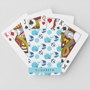Patroon van walvissen, blauwe walvissen, Jouw naam Pokerkaarten