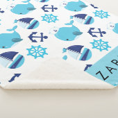 Patroon van walvissen, blauwe walvissen, Jouw naam Sherpa Deken (3/4)