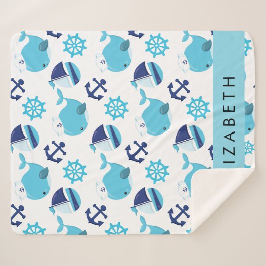 Patroon van walvissen, blauwe walvissen, Jouw naam Sherpa Deken (Voorkant (horizontaal))