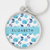Patroon van walvissen, blauwe walvissen, Jouw naam Sleutelhanger (Voorkant)