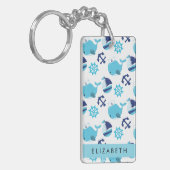 Patroon van walvissen, blauwe walvissen, Jouw naam Sleutelhanger (Voorkant Links)