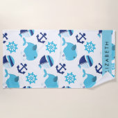 Patroon van walvissen, blauwe walvissen, Jouw naam Strandlaken (Voorkant)