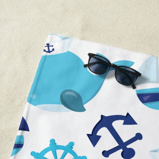 Patroon van walvissen, blauwe walvissen, Jouw naam Strandlaken (In situ)