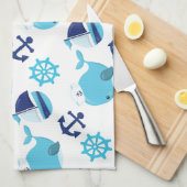 Patroon van walvissen, blauwe walvissen, Jouw naam Theedoek (Quarter Fold)