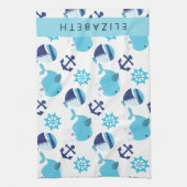 Patroon van walvissen, blauwe walvissen, Jouw naam Theedoek (Verticaal)