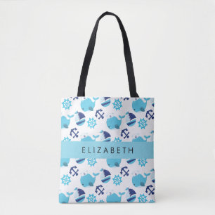 Patroon van walvissen, blauwe walvissen, Jouw naam Tote Bag