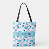 Patroon van walvissen, blauwe walvissen, Jouw naam Tote Bag (Achterkant)