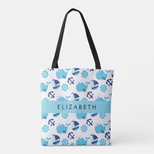 Patroon van walvissen, blauwe walvissen, Jouw naam Tote Bag (Achterkant)