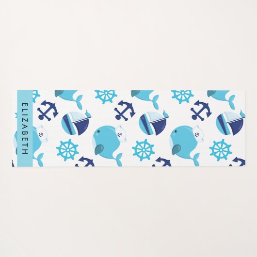 Patroon van walvissen, blauwe walvissen, Jouw naam Yogamat (Achterkant (horizontaal))