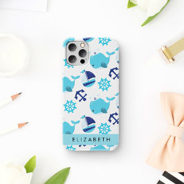 Patroon Van Walvissen, Blauwe Walvissen, Uw Naam iPhone 16 Hoesje