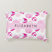 Patroon van walvissen, roze walvissen, Jouw naam Accent Kussen (Achterkant)