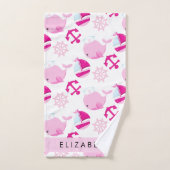 Patroon van walvissen, roze walvissen, Jouw naam Bad Handdoek (Handdoek)