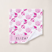 Patroon van walvissen, roze walvissen, Jouw naam Bad Handdoek (Wasdoekje)
