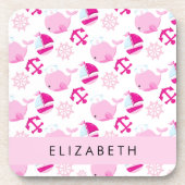 Patroon van walvissen, roze walvissen, Jouw naam Bier Onderzetter (Voorkant)