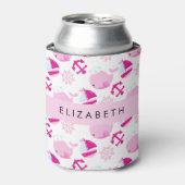 Patroon van walvissen, roze walvissen, Jouw naam Blikjeskoeler (Blikje Voorkant)