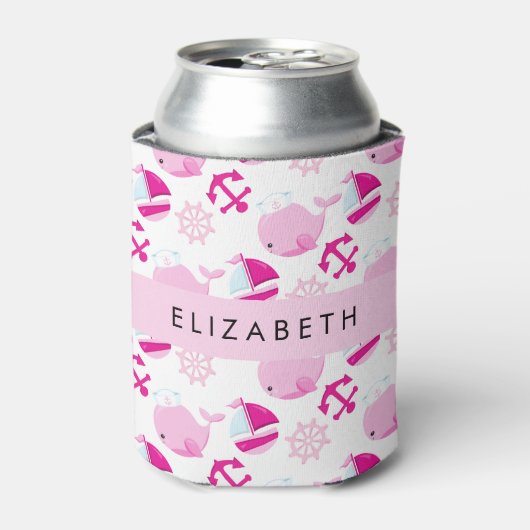 Patroon van walvissen, roze walvissen, Jouw naam Blikjeskoeler (Blikje Voorkant)