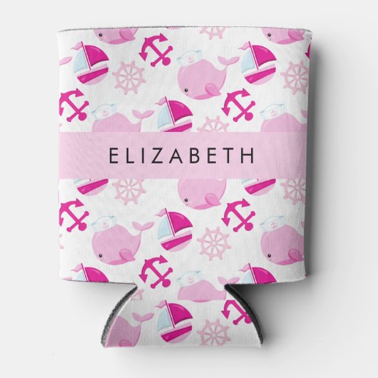Patroon van walvissen, roze walvissen, Jouw naam Blikjeskoeler (Voorkant)