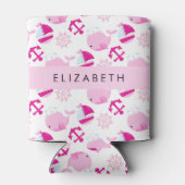 Patroon van walvissen, roze walvissen, Jouw naam Blikjeskoeler (Achterkant)