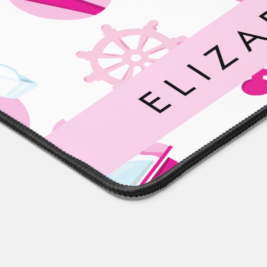 Patroon van walvissen, roze walvissen, Jouw naam Bureaumat (Hoek)