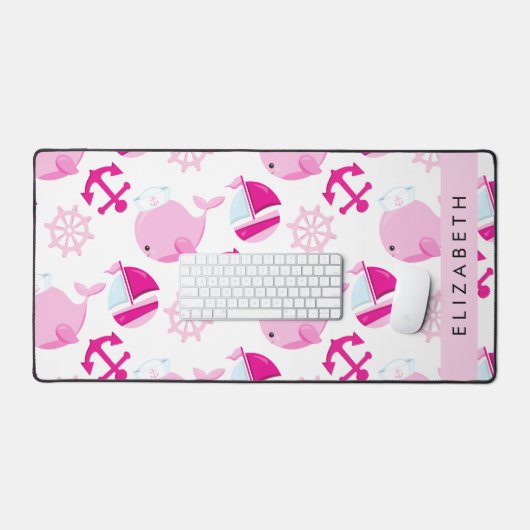 Patroon van walvissen, roze walvissen, Jouw naam Bureaumat (Keyboard & Muis)
