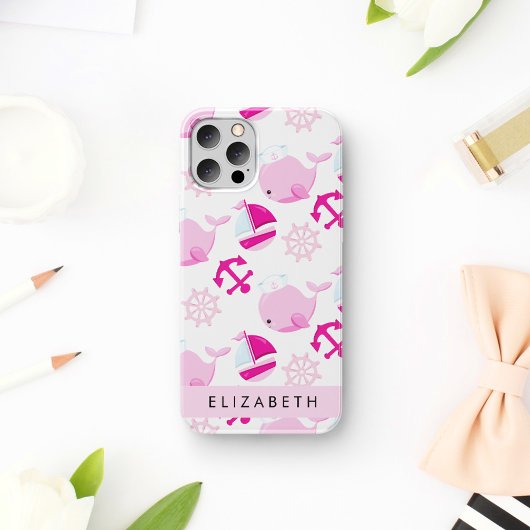 Patroon van walvissen, roze walvissen, Jouw naam Case-Mate iPhone Case