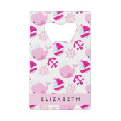 Patroon van walvissen, roze walvissen, Jouw naam Creditkaart Flessenopener (Voorkant)