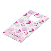 Patroon van walvissen, roze walvissen, Jouw naam Creditkaart Flessenopener (Voorkant Gekanteld)