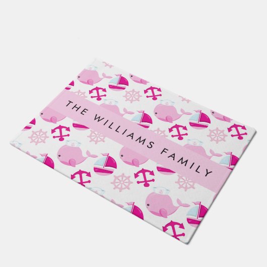 Patroon van walvissen, roze walvissen, Jouw naam Deurmat (Schuin)
