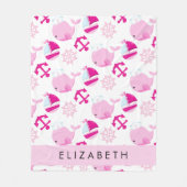 Patroon van walvissen, roze walvissen, Jouw naam Fleece Deken (Voorkant)