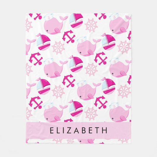 Patroon van walvissen, roze walvissen, Jouw naam Fleece Deken (Voorkant)