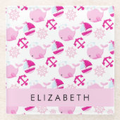 Patroon van walvissen, roze walvissen, Jouw naam Glazen Onderzetter (Voorkant)