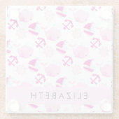 Patroon van walvissen, roze walvissen, Jouw naam Glazen Onderzetter (Achterkant)