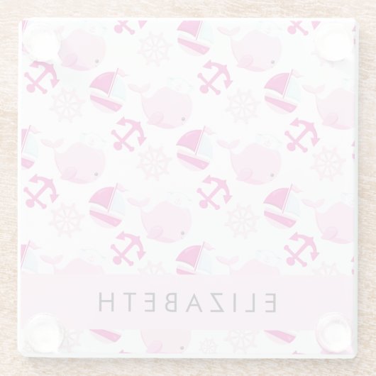 Patroon van walvissen, roze walvissen, Jouw naam Glazen Onderzetter (Achterkant)