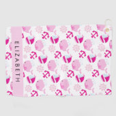 Patroon van walvissen, roze walvissen, Jouw naam Golfhanddoek (Horizontaal)