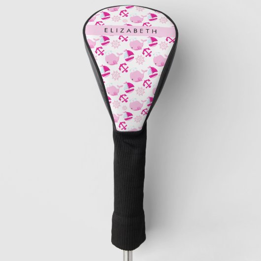 Patroon van walvissen, roze walvissen, Jouw naam Golfheadcover (Voorkant)