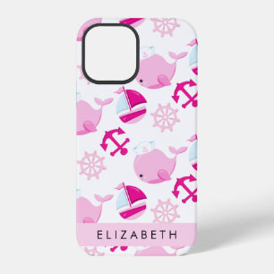 Patroon van walvissen, roze walvissen, Jouw naam iPhone 12 Pro Hoesje