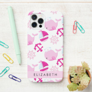 Patroon van walvissen, roze walvissen, Jouw naam iPhone 12 Pro Hoesje