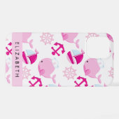 Patroon van walvissen, roze walvissen, Jouw naam iPhone Hoesje (Achterkant horizontaal)