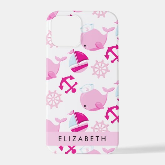 Patroon van walvissen, roze walvissen, Jouw naam iPhone Hoesje (Achterkant)