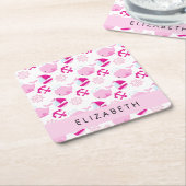 Patroon van walvissen, roze walvissen, Jouw naam Kartonnen Onderzetters (Schuin)