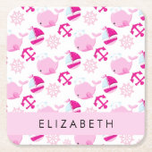 Patroon van walvissen, roze walvissen, Jouw naam Kartonnen Onderzetters (Voorkant)