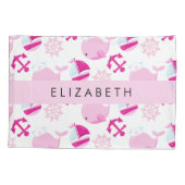 Patroon van walvissen, roze walvissen, Jouw naam Kussensloop (Achterkant)