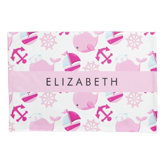 Patroon van walvissen, roze walvissen, Jouw naam Kussensloop (Voorkant)