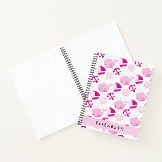 Patroon van walvissen, roze walvissen, Jouw naam Notitieboek (Binnen)