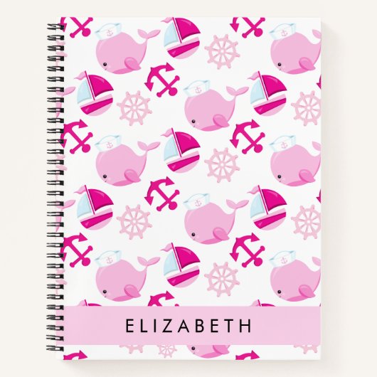 Patroon van walvissen, roze walvissen, Jouw naam Notitieboek (Voorkant)