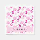 Patroon van walvissen, roze walvissen, Jouw naam Servet (Voorkant)