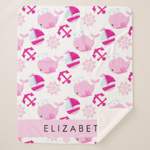 Patroon van walvissen, roze walvissen, Jouw naam Sherpa Deken