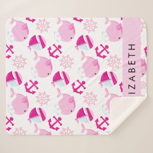 Patroon van walvissen, roze walvissen, Jouw naam Sherpa Deken (Voorkant (horizontaal))