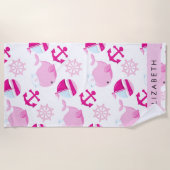 Patroon van walvissen, roze walvissen, Jouw naam Strandlaken (Voorkant)