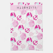 Patroon van walvissen, roze walvissen, Jouw naam Theedoek (Verticaal)